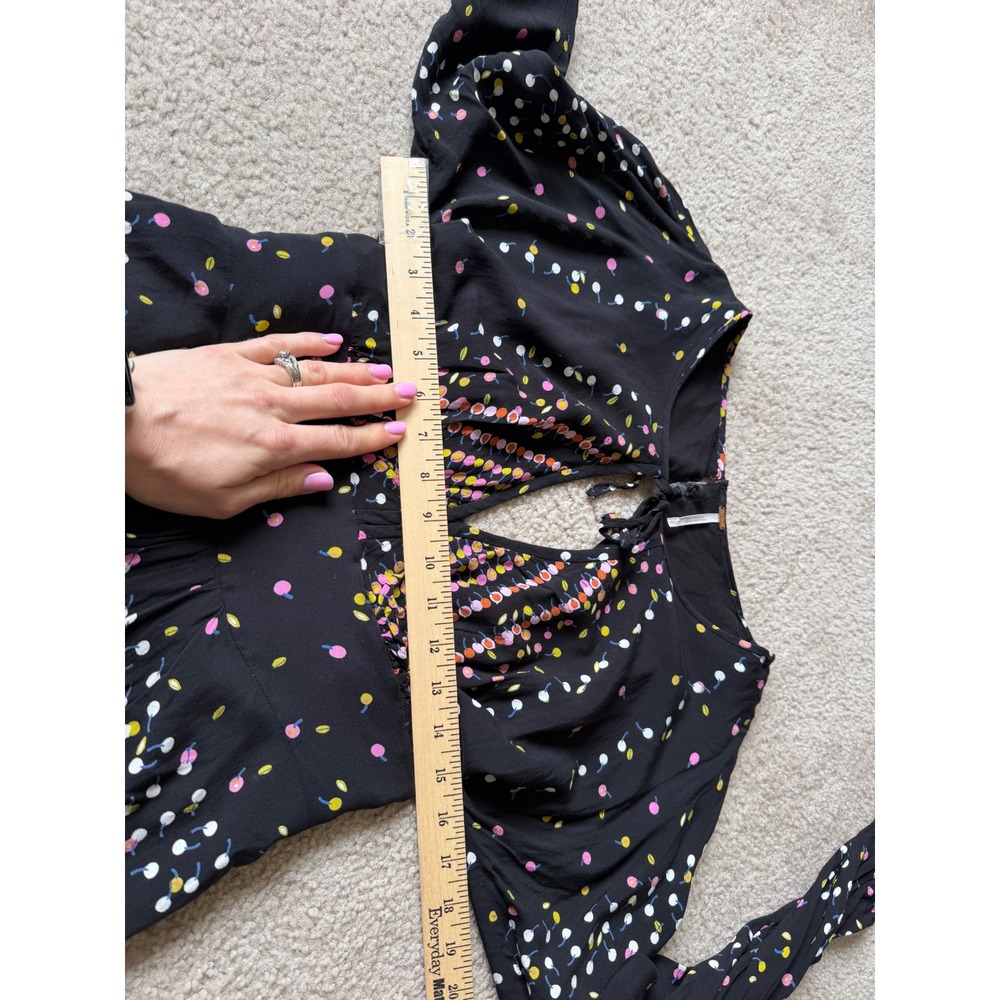 Free People Mini Dress Coryn Long Sleeve Boho Black Combo Size 6 - Picture 6 of 12